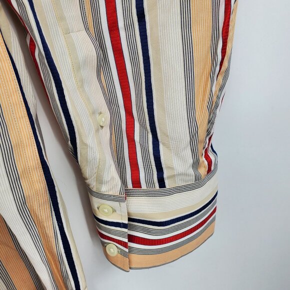 Banana Republic Orange and Red Striped Men's Collared Dress Shirt XL 17 - 17.5 - Picture 5 of 8